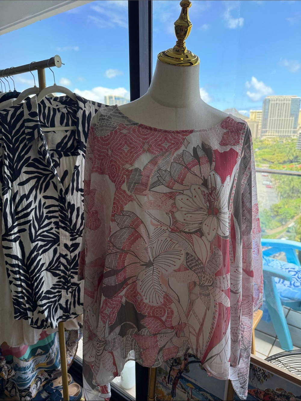 Chico's Multicolor Pink, Cream & Grey Printed Blouse